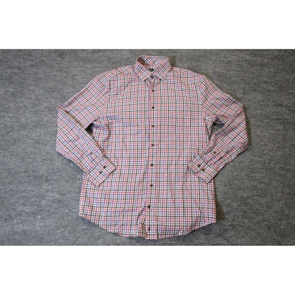 Johnnie O Shirt Mens Medium Purple Red Plaid Top Shelf Long Sleeve Button Down